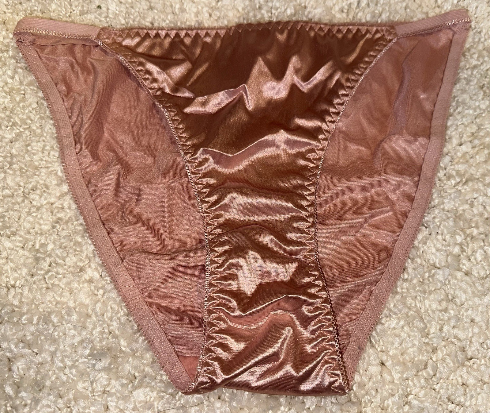 Vintage Style Glossy Classic Satin String Bikini Brief Panties Rose Gold XL NEW