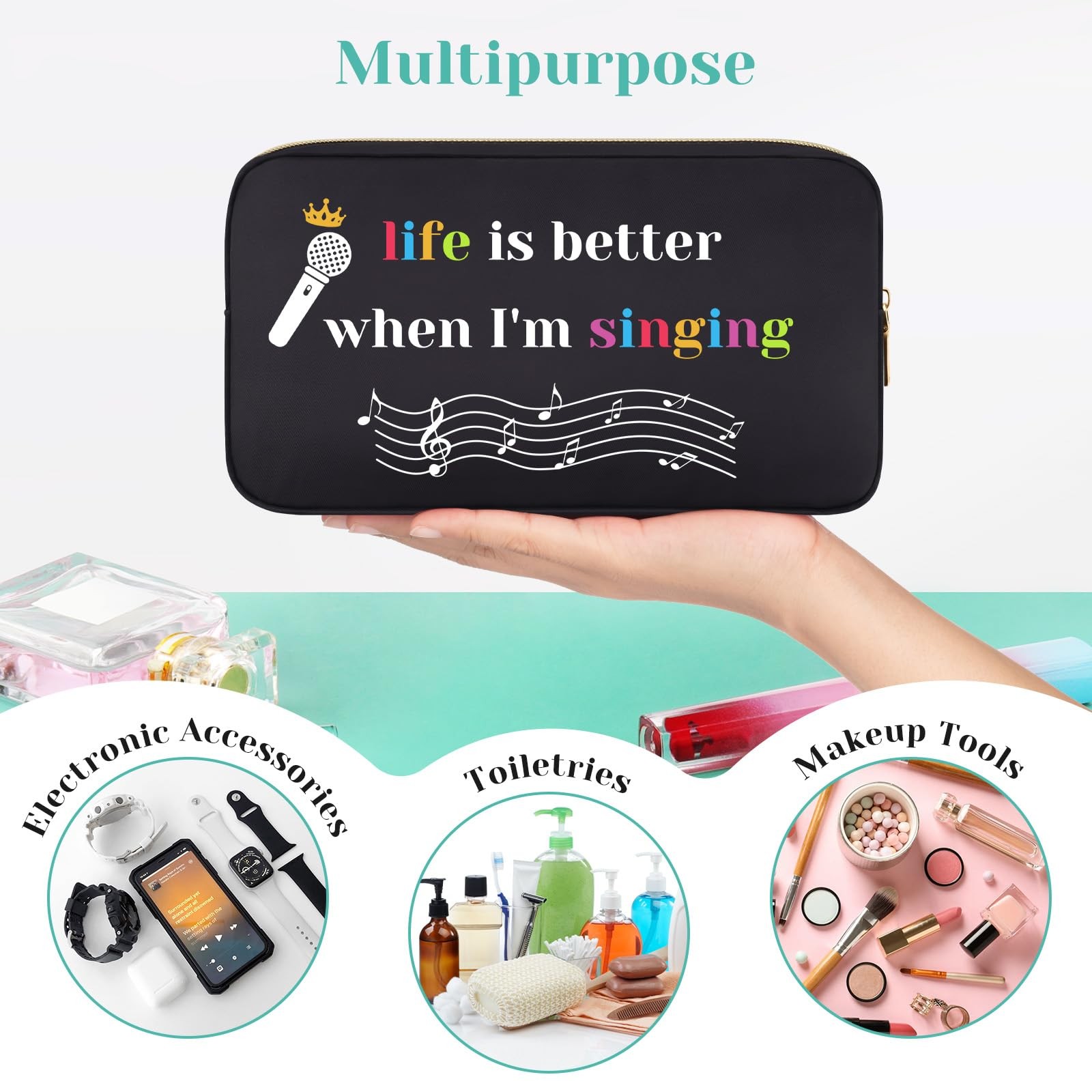 Singing Lover Gift Makeup Bag Music Lovers for Women Singer black