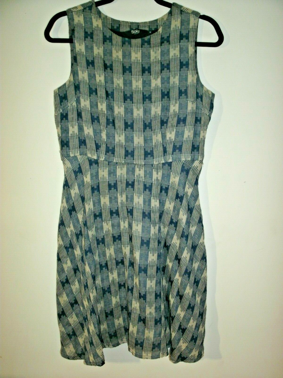 Solly by Allen Solly Sleeveless Cotton Dress Blue Gray Check Size M