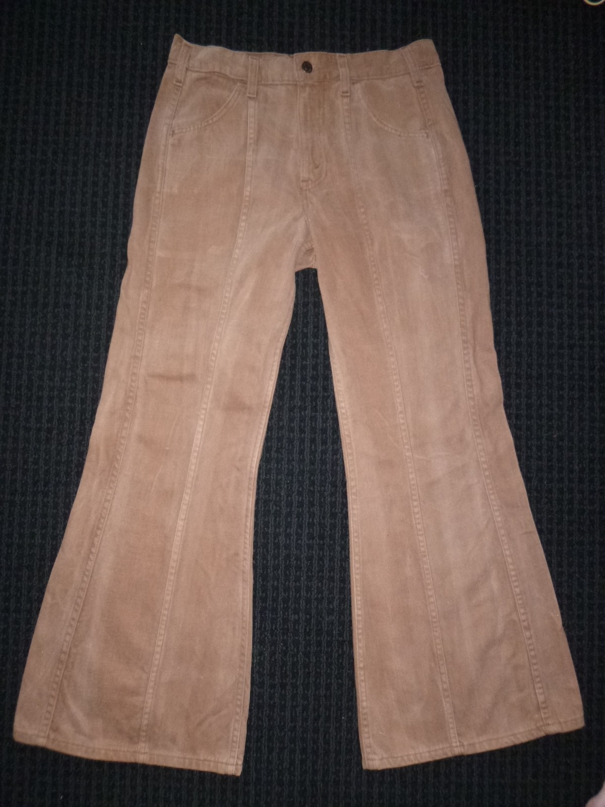 Vtg 70s Levi’s Brushed Denim Flares Brown Front Seam Welt Pockets 30×30 Irr.