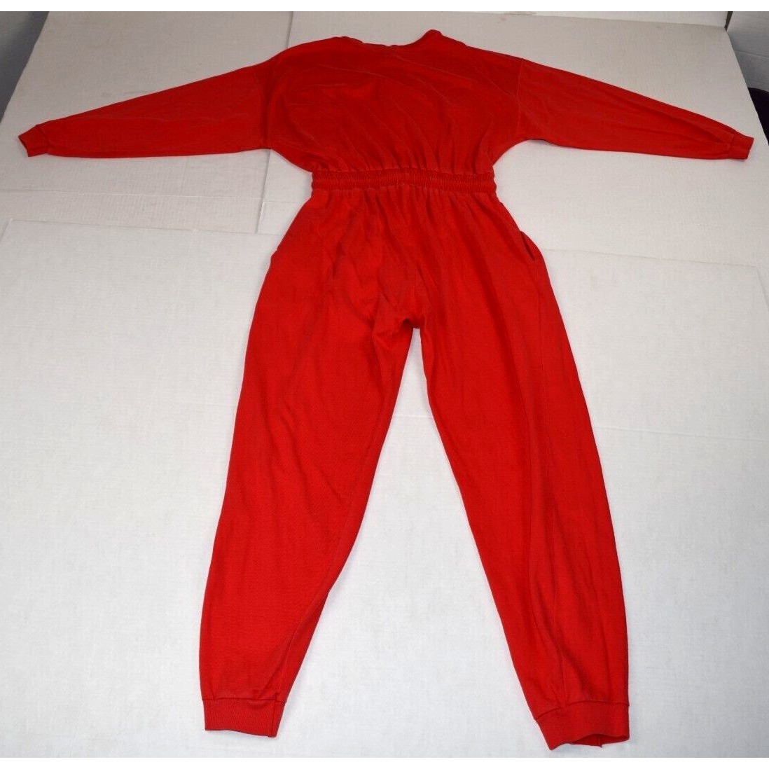 Vintage Jumpsuit Oakbrook Size S/M 80s Cherry Red Cotton Snug Fit Made USA