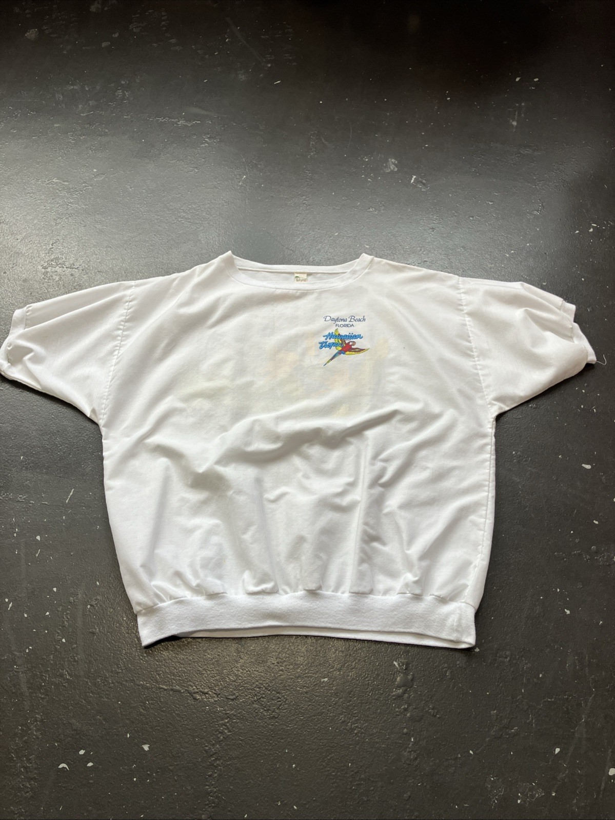 Vtg 80s Daytona Beach FL Hawaiian Tropic Outdoors Graphic Banded Shirt White XL
