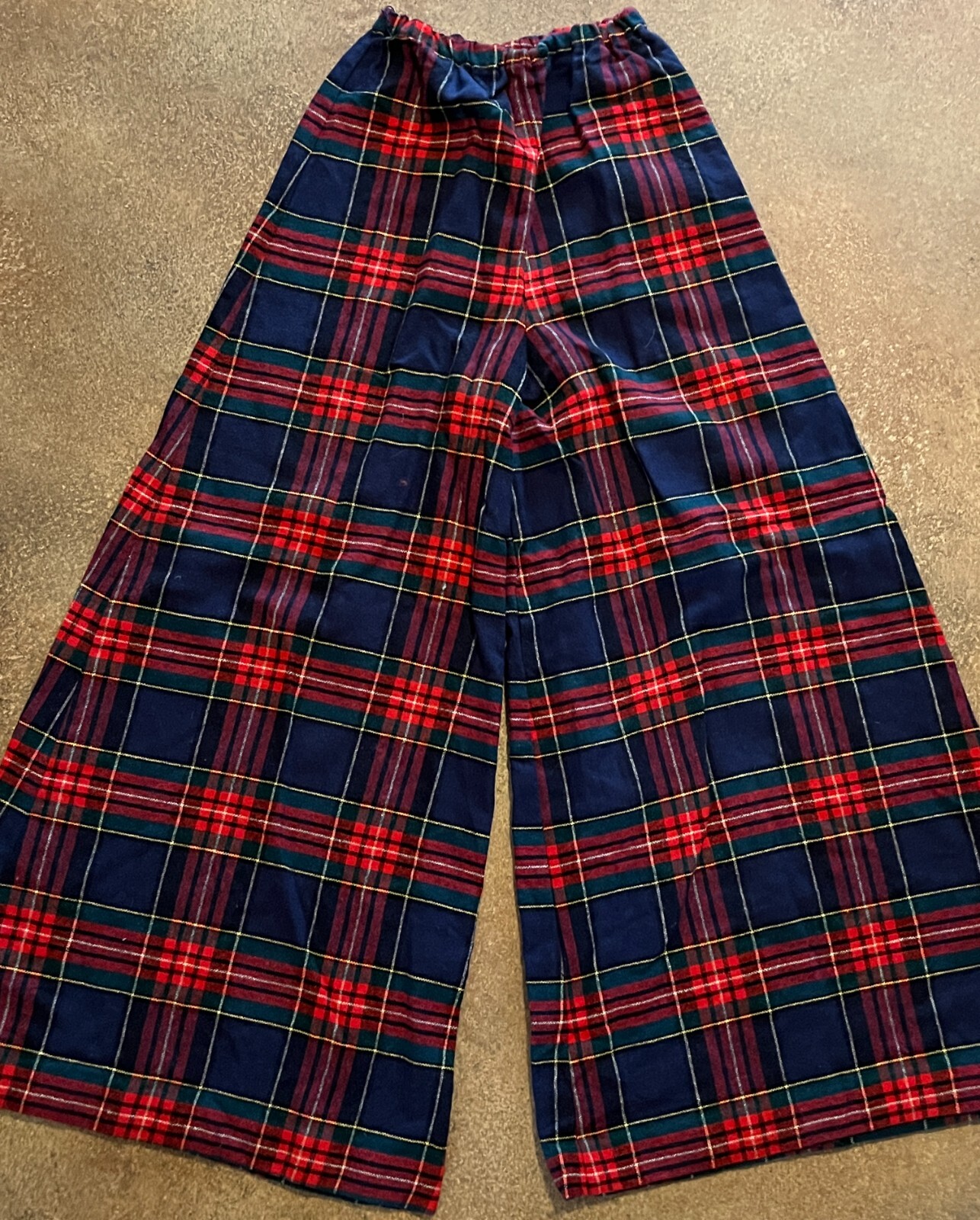Vintage Wide Leg Wool Tartan Plaid Pull On High Rise Elastic Pants Women S 24×29