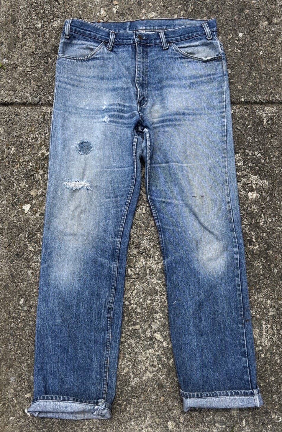 VTG 70s Plain Pockets INSANE Fade/whiskers Jeans.distressed.35/33”straight Fit