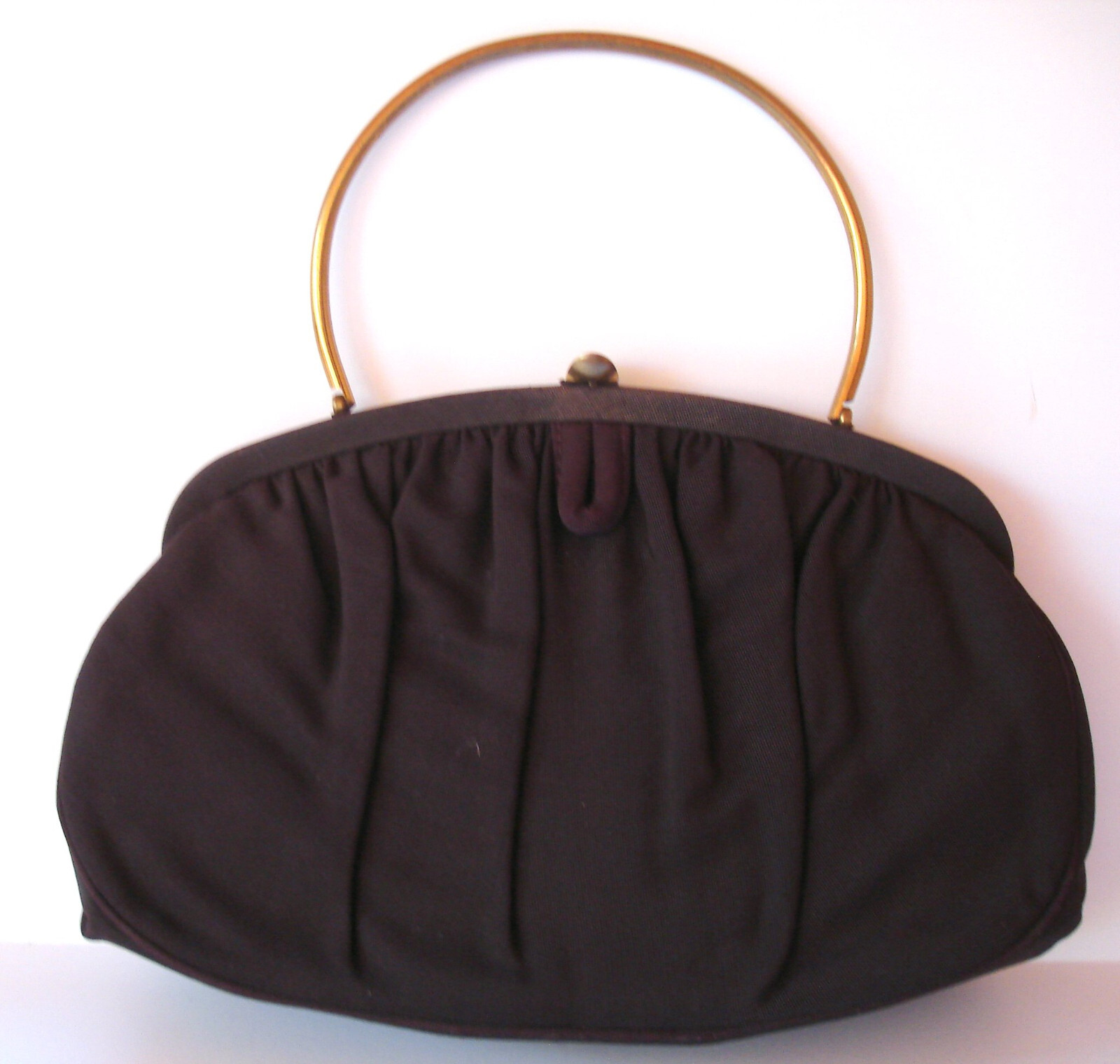 LA FRANCE VINTAGE Brown Satin Art Nouveau Era Handbag Purse Metal Handle