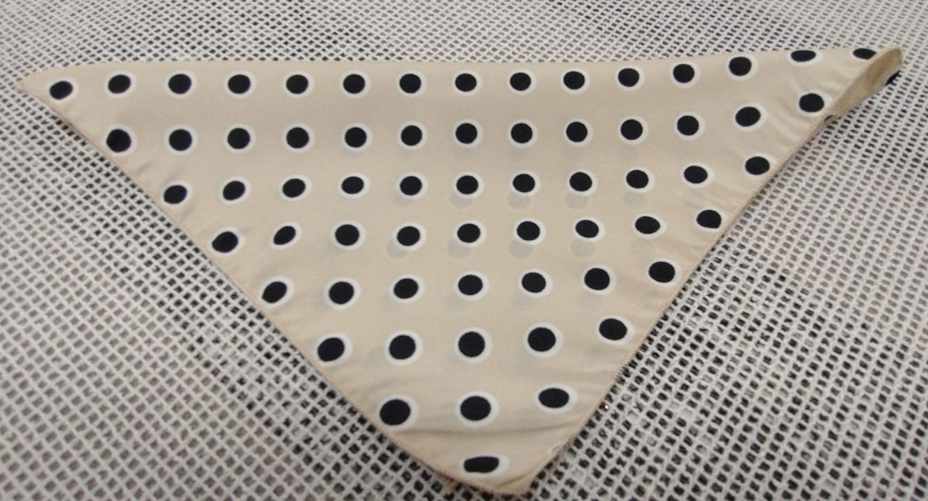 Men’s Pocket Hankie Polka Dots Black Tan Beige White Vintage 1980s Hankie 8 x 7