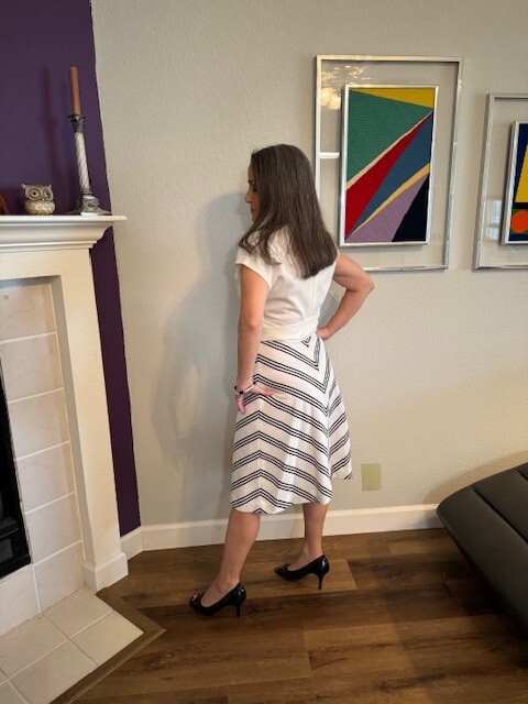 Vintage, 1970s Chevron Collared Dress by Melissa Lane (Vintage S/M), Black,White