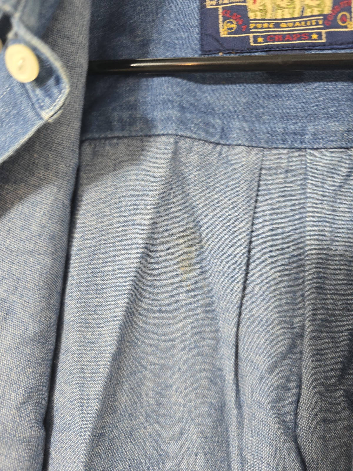 Vintage Polo Ralph Lauren Mens Button Down Denim Shirt Distressed Workwear