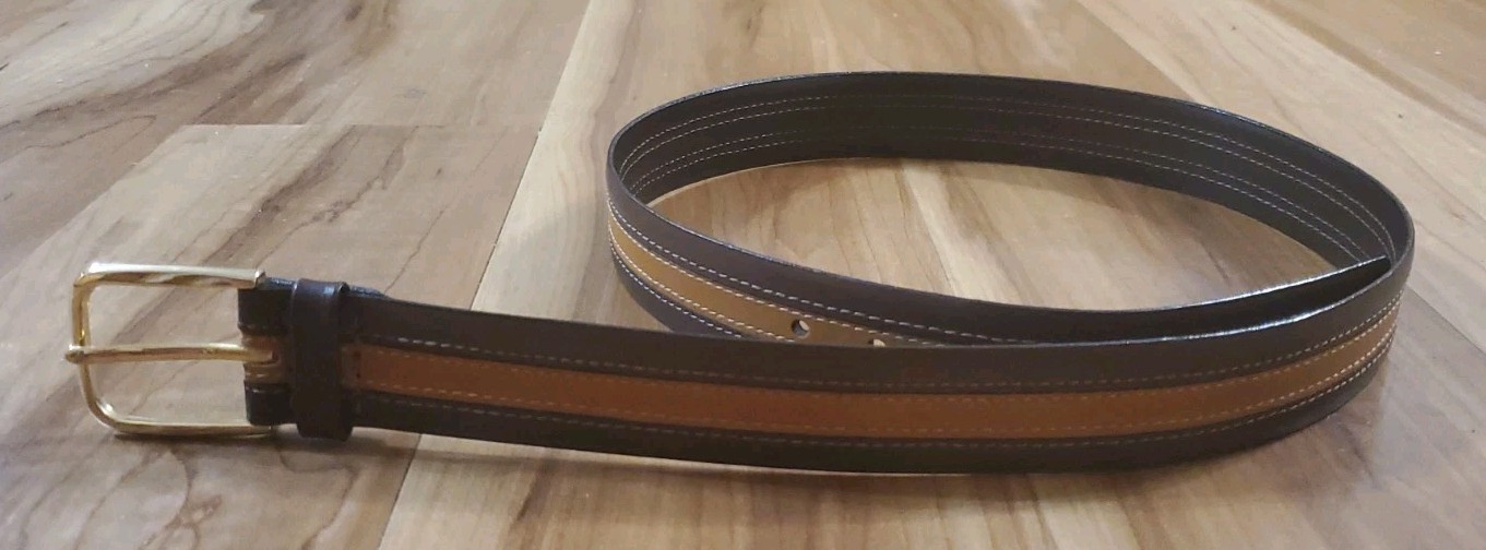Vintage Buxton Leather Belt Size 32 Two Tone Soft Touch Cowhide On Split USA