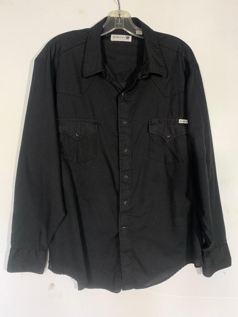 CLASSIC VINTAGE 80’S ROEBUCKS COWBOY CUT PLAIN BLACK WESTERN SHIRT SIZE XL USA