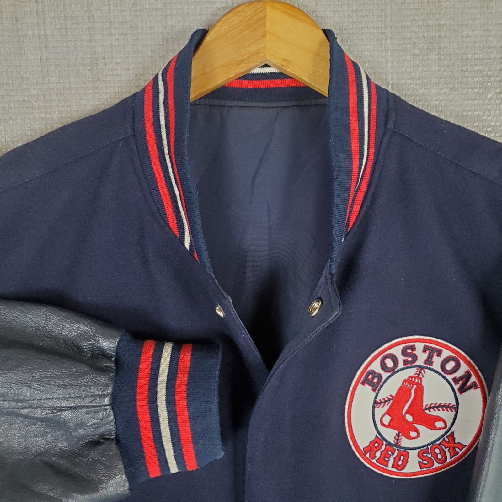 VTG JEFF HAMILTON x RED SOX Sz Large Mens Leather Wool Reversible Bomber Jacket