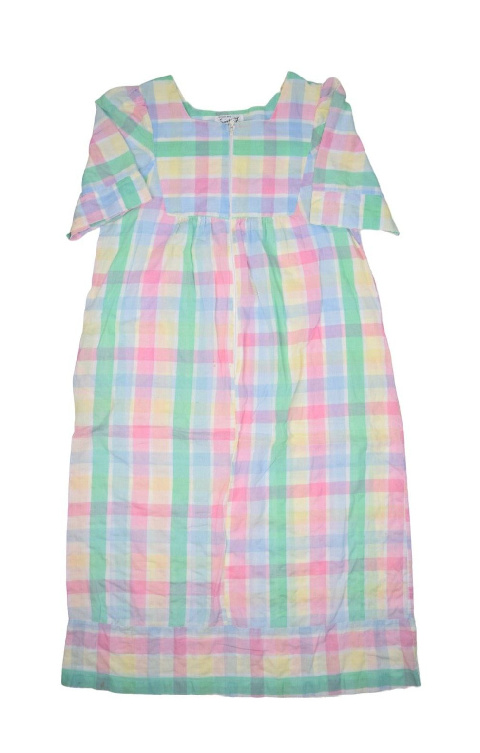 Vintage Saybury Dress Womens Small Pastel Plaid Ruffle House 80s Cotton