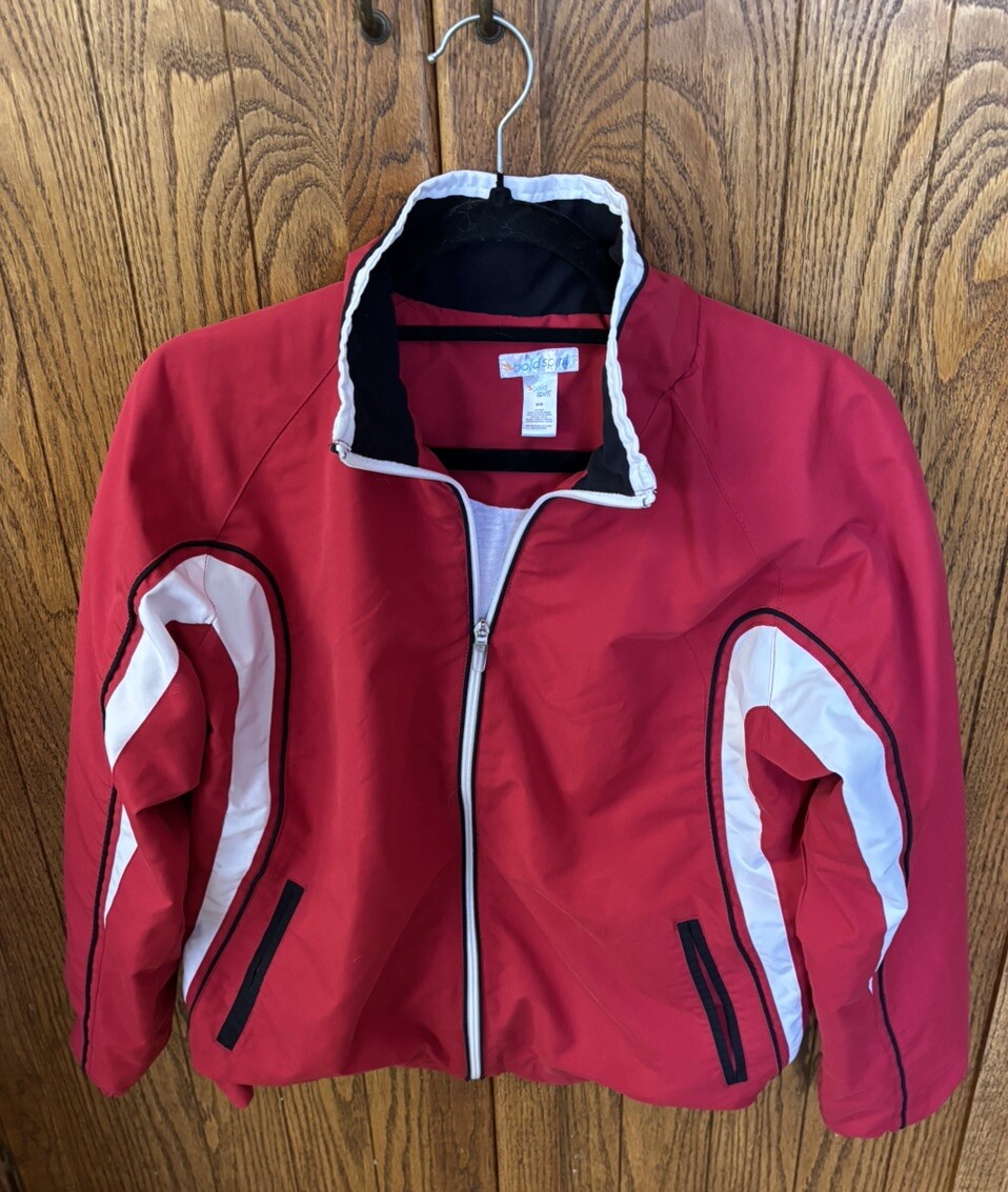 Vintage Bold Spirit Windbreaker Jacket Red White Black Women’s Medium Retro