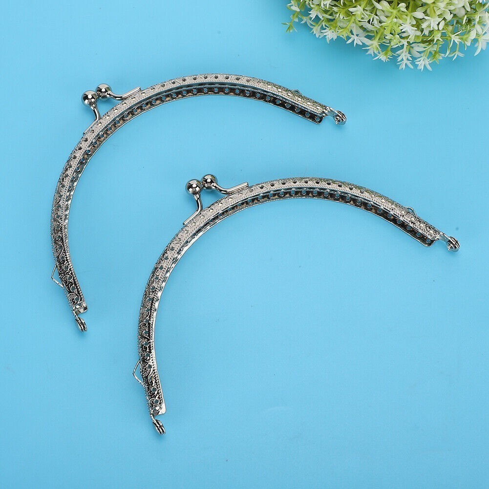 2Pcs Metal Purse Frame Silver Kiss Clasp Lock Retro Semicircular Embossed Handle