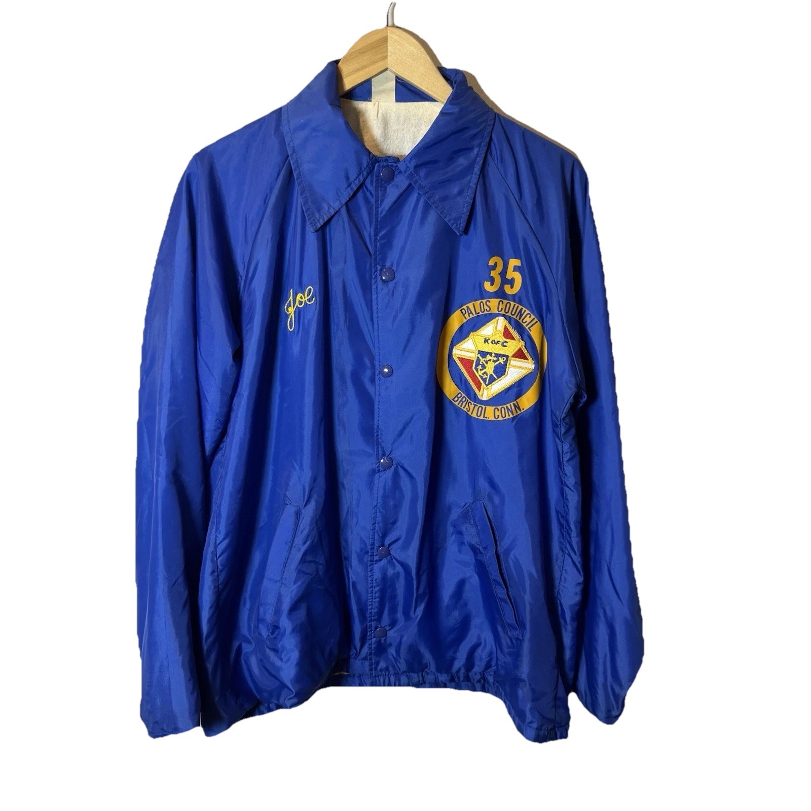 VTG 70s Knights Of Columbus Jacket Blue Nylon Snap Front Sz Medium Bristol, CT