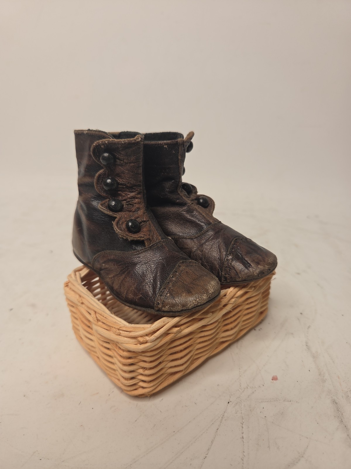 Antique Victorian Leather High Top Button Up Black Velvet Baby /Child Size Shoes