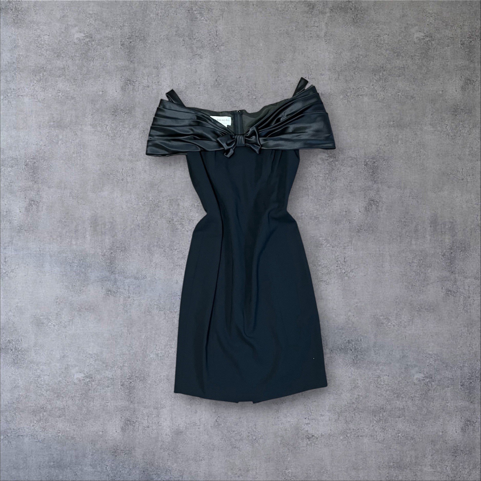 Vintage 80s Black Over the Shoulder Morton Myles Sz 10 Cocktail Dress