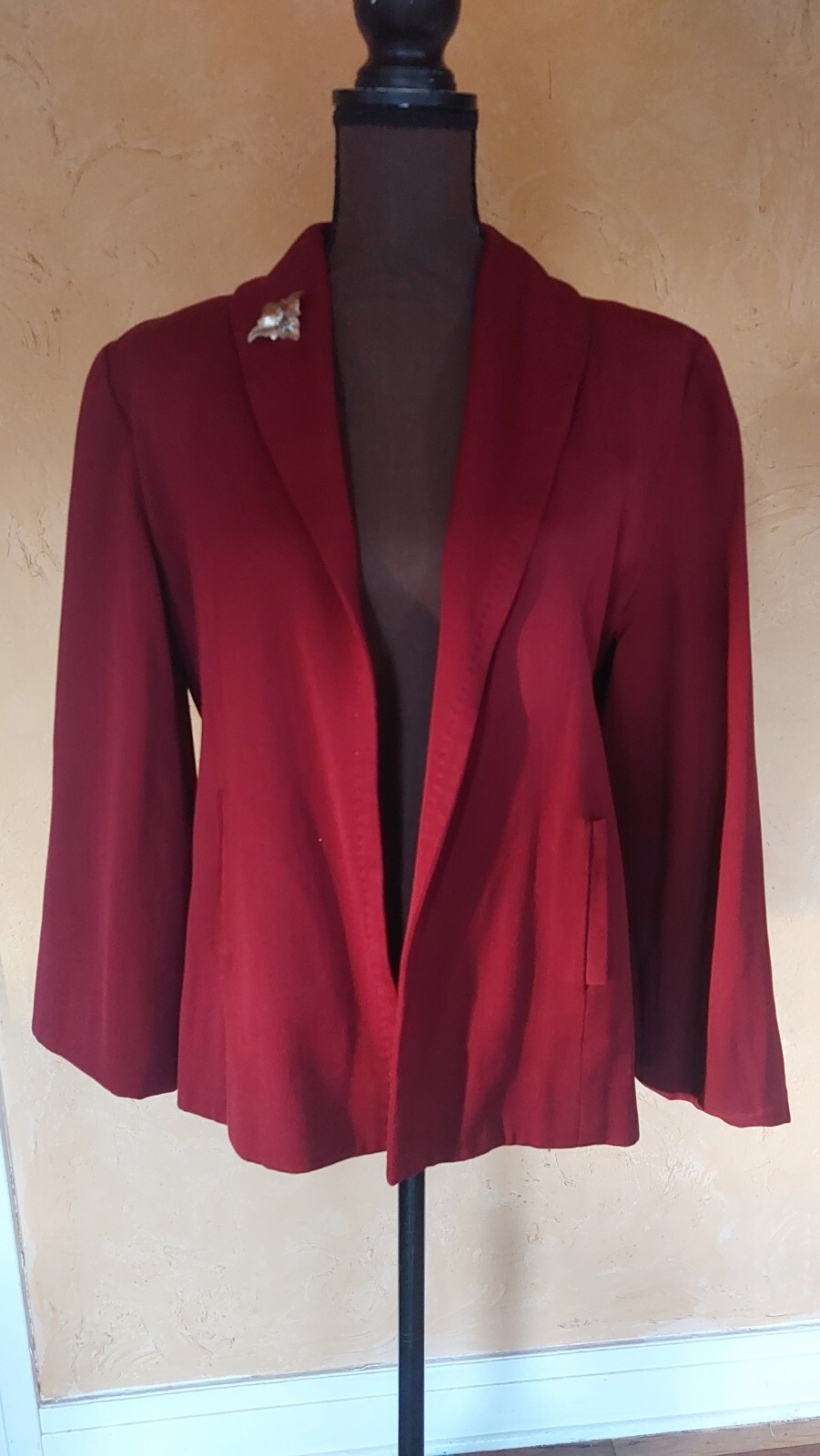 1940s Cranberry Red Gabardine, Short Swing Coat, SZ SM MED