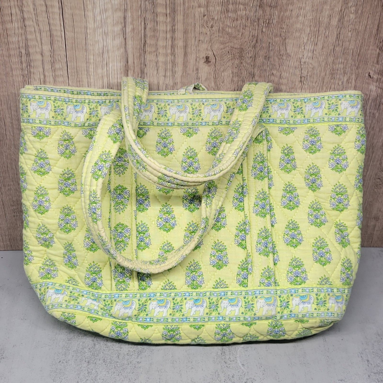 Vera Bradley Quilted Tote Bag Citris Elephant Floral Paisley Yellow Blue
