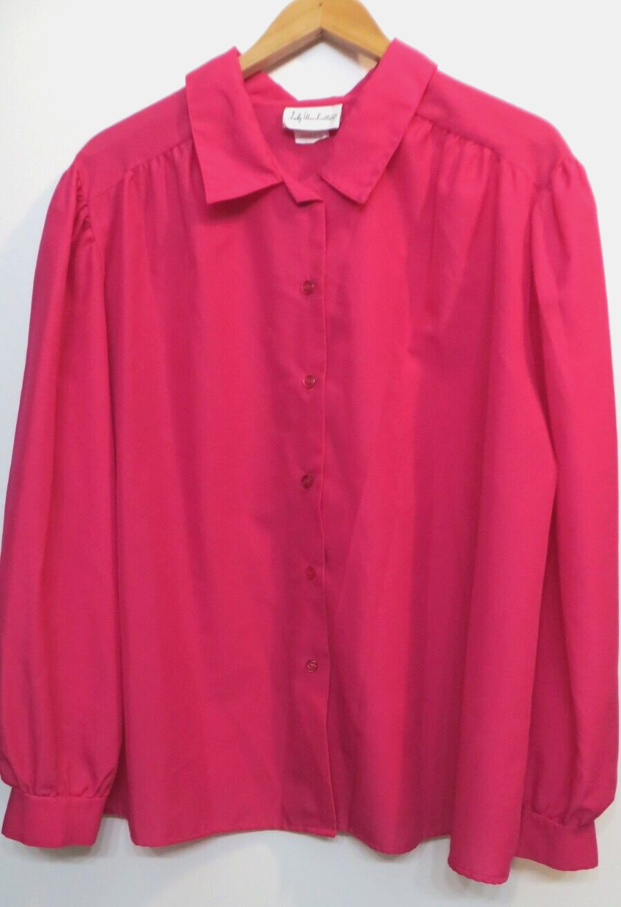 Vintage Shirt Lady Manhattan Shirt Womens 44 Size XXXL Bright Pink Button Up Top