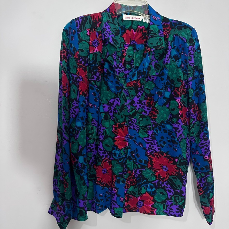 Vintage 80s Jerri Sherman Silk Wool Floral 2-Piece Miidi Skirt Set Large Bloom