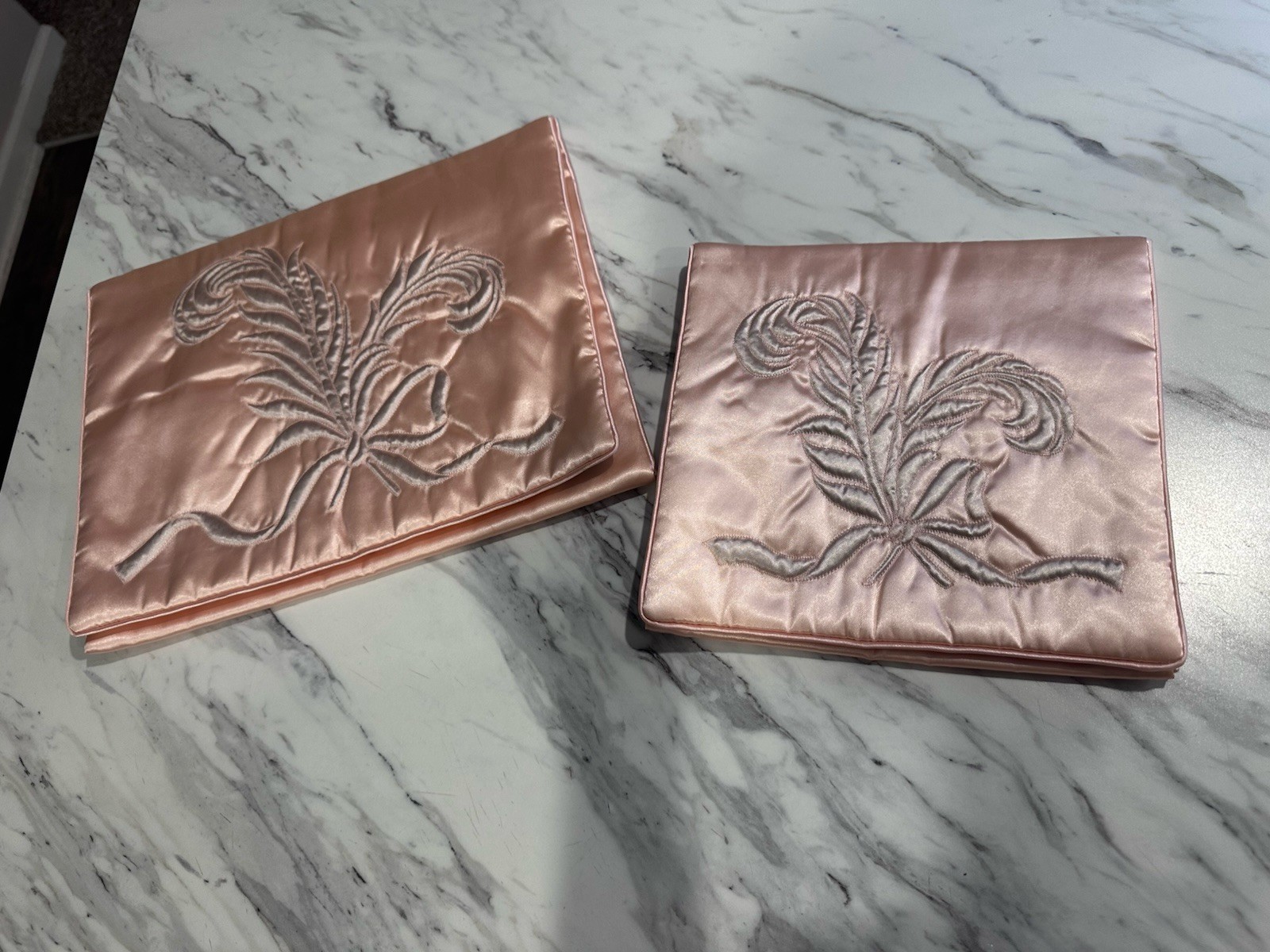 Vintage ILA Satin Blush Pink Embroidered Lingerie Accessories Bags Set