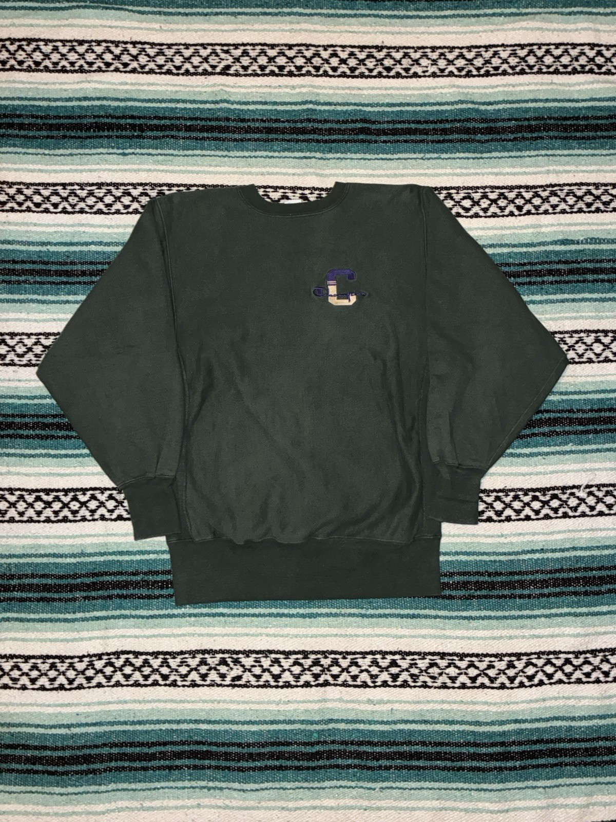 Vintage 90s USA Made Forrest Green Embroidered Champion Reverse Weave Crewneck