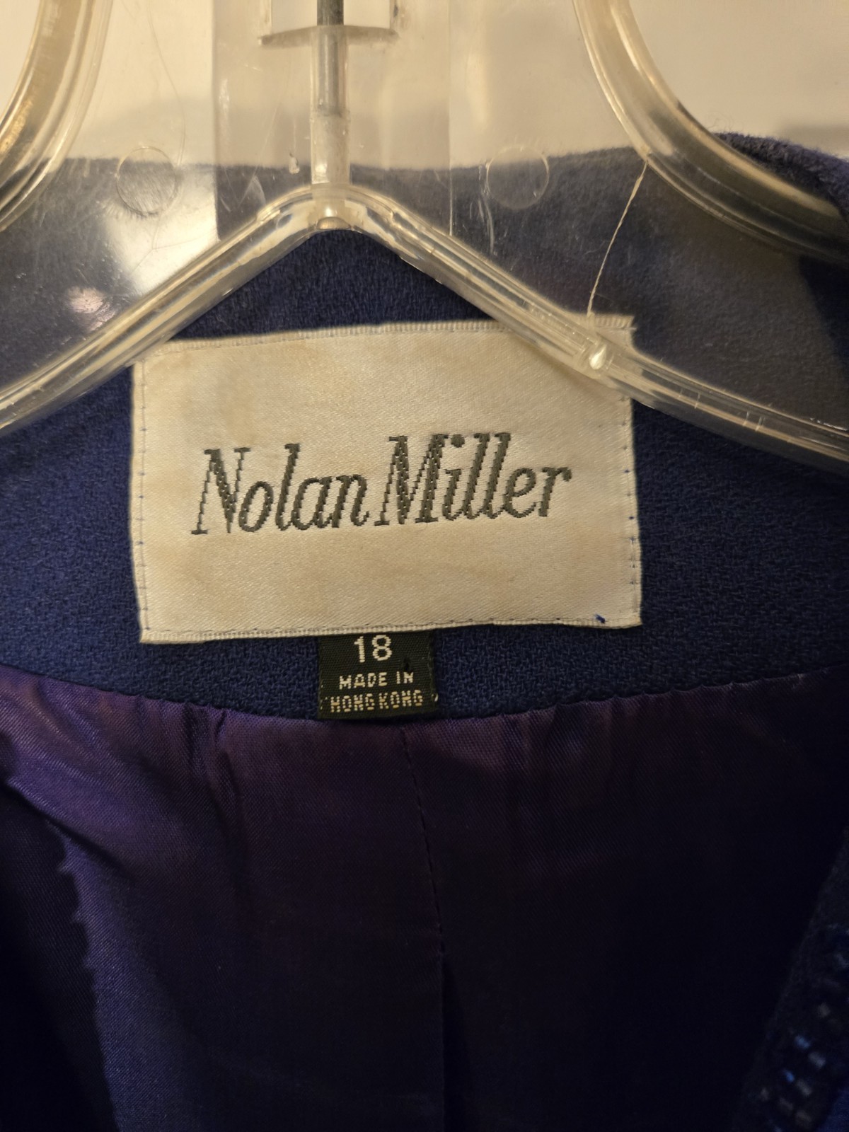 Vintage Nolan Miller Size 18 100% Wool Blue Blazer With Sequens Hong Kong