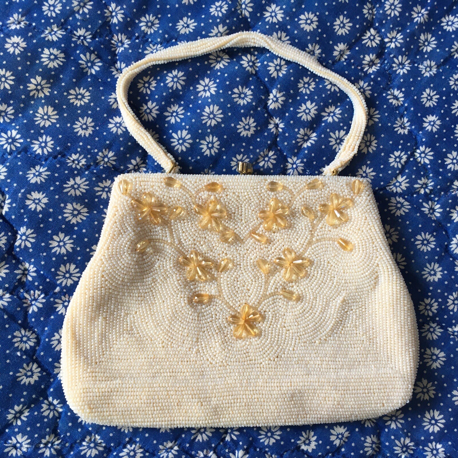 Vintage Bag Debbie John Wind Imports Cream Beaded Wedding Bag Purse Japan EUC