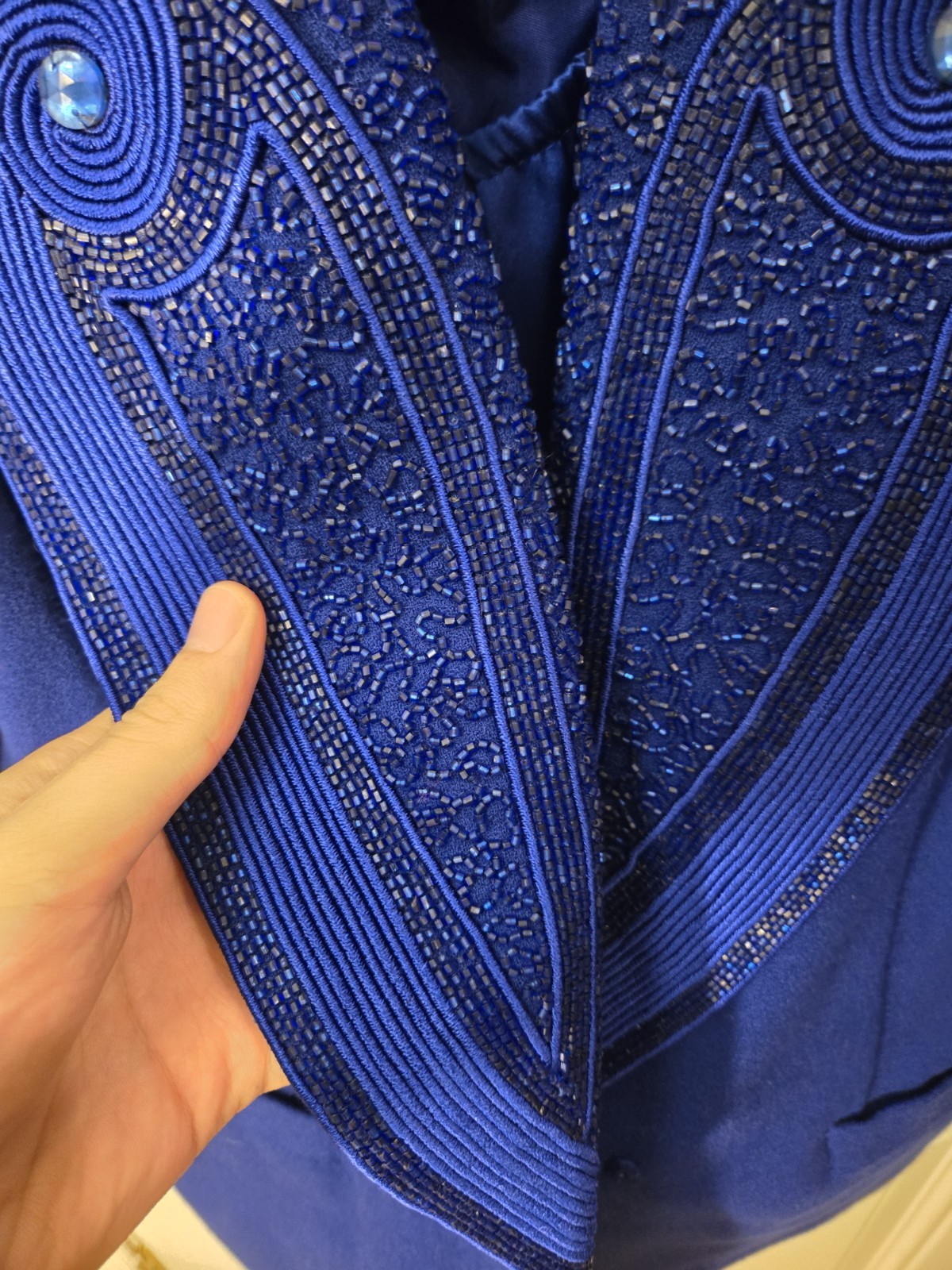 Vintage Nolan Miller Size 18 100% Wool Blue Blazer With Sequens Hong Kong