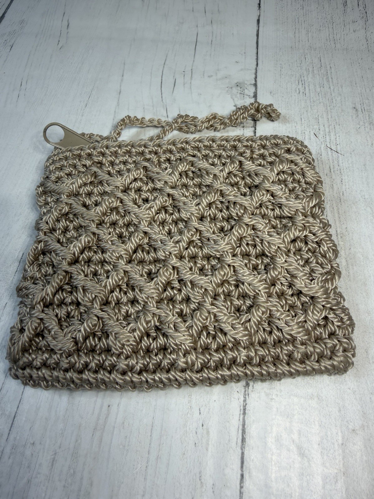 Vintage Tan Crocheted Coin Purse Handmade Retro Small Accessory Boho Style Charm