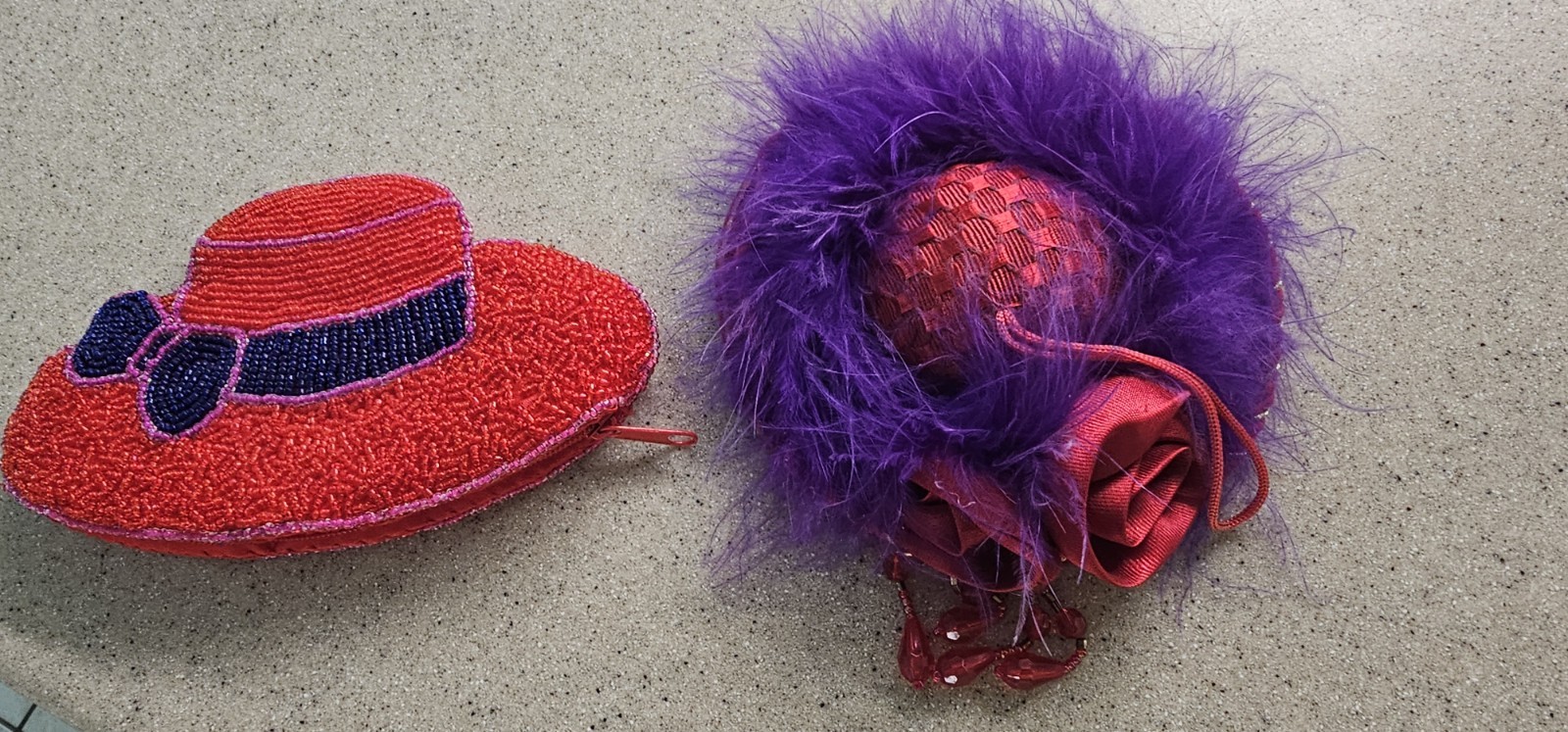Red Hat Society Beaded Coin Purse Change Red & Purple Hat Sequins 2 Items