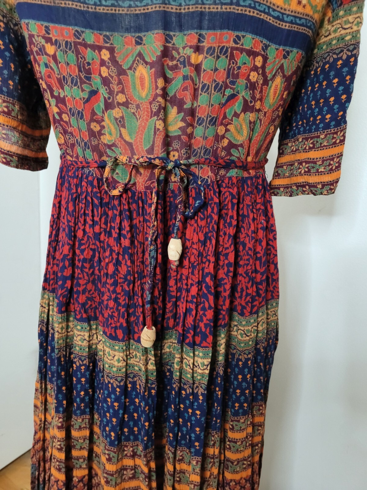 VTG Jasmine By KVM Maxi Dress BOHO Cottagecore Floral Crinkly Gauze Back Tie M/L