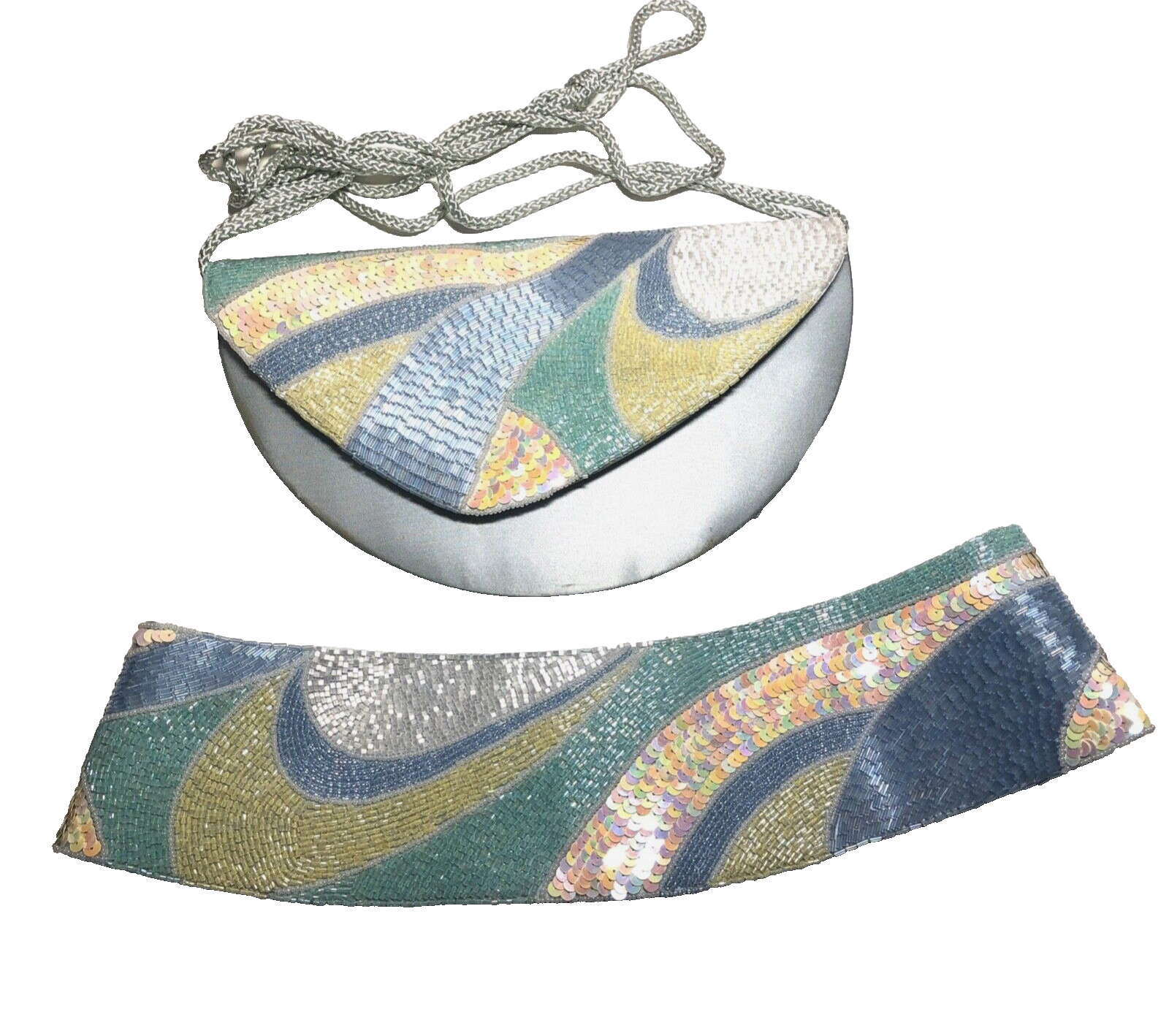 VTG Caryl Brill for BUENO Beaded Cummerbund Belt & Matching Purse