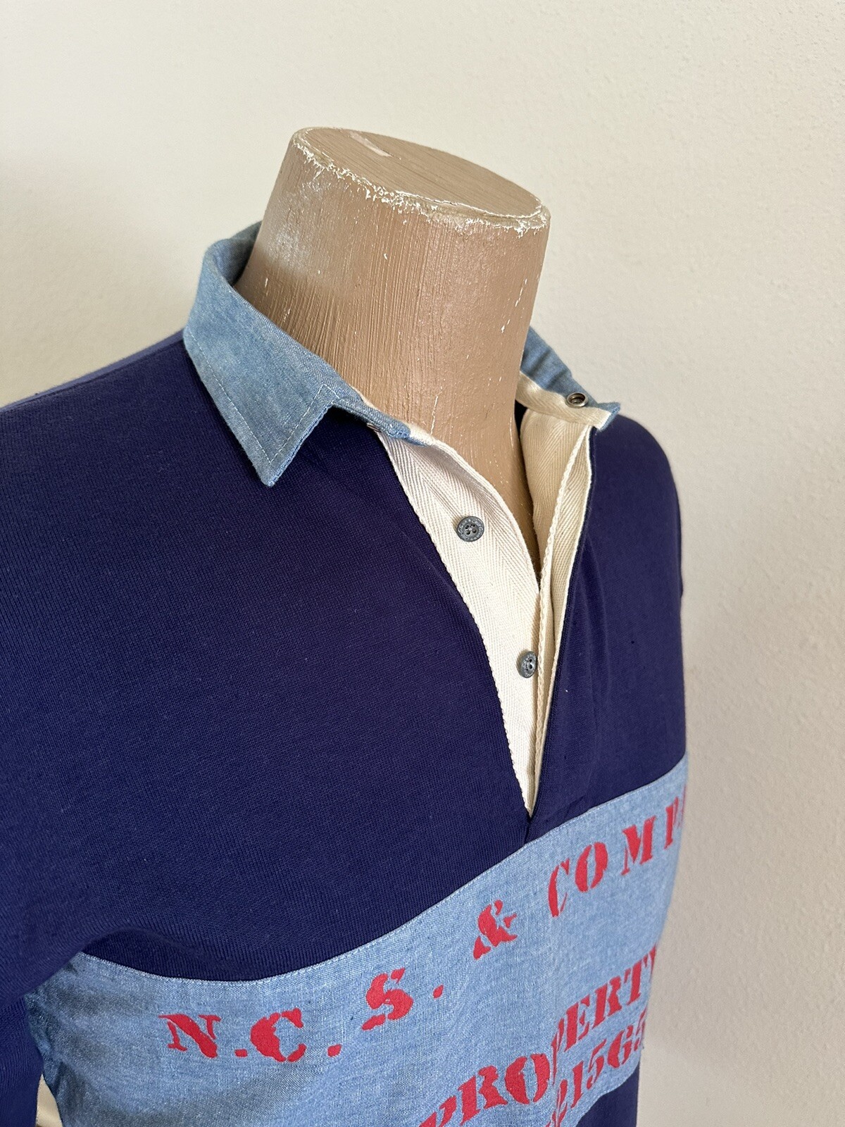NOS 1986 Coca Cola Chambray Rugby Shirt sz SMALL Logo Pullover Long Sleeve Vtg