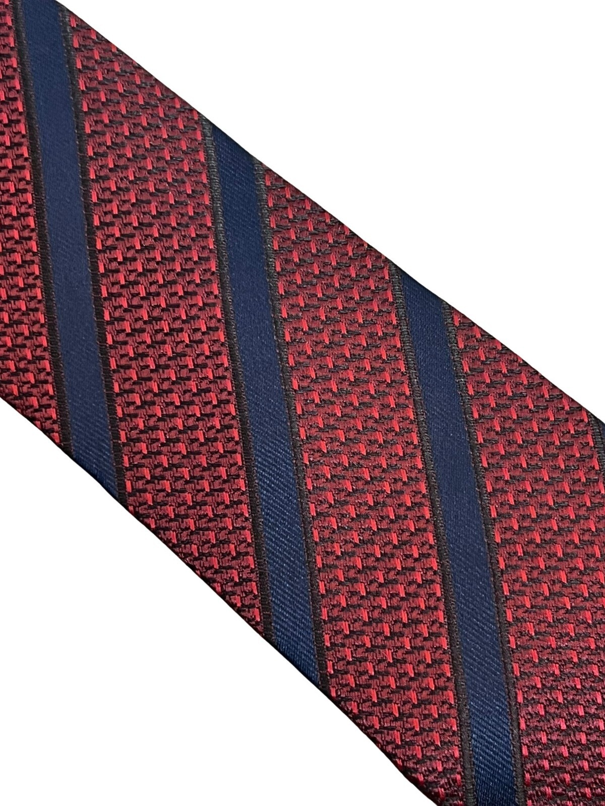 mens tie maroon red snakeskin style navy blue striped design by Frederick Thomas