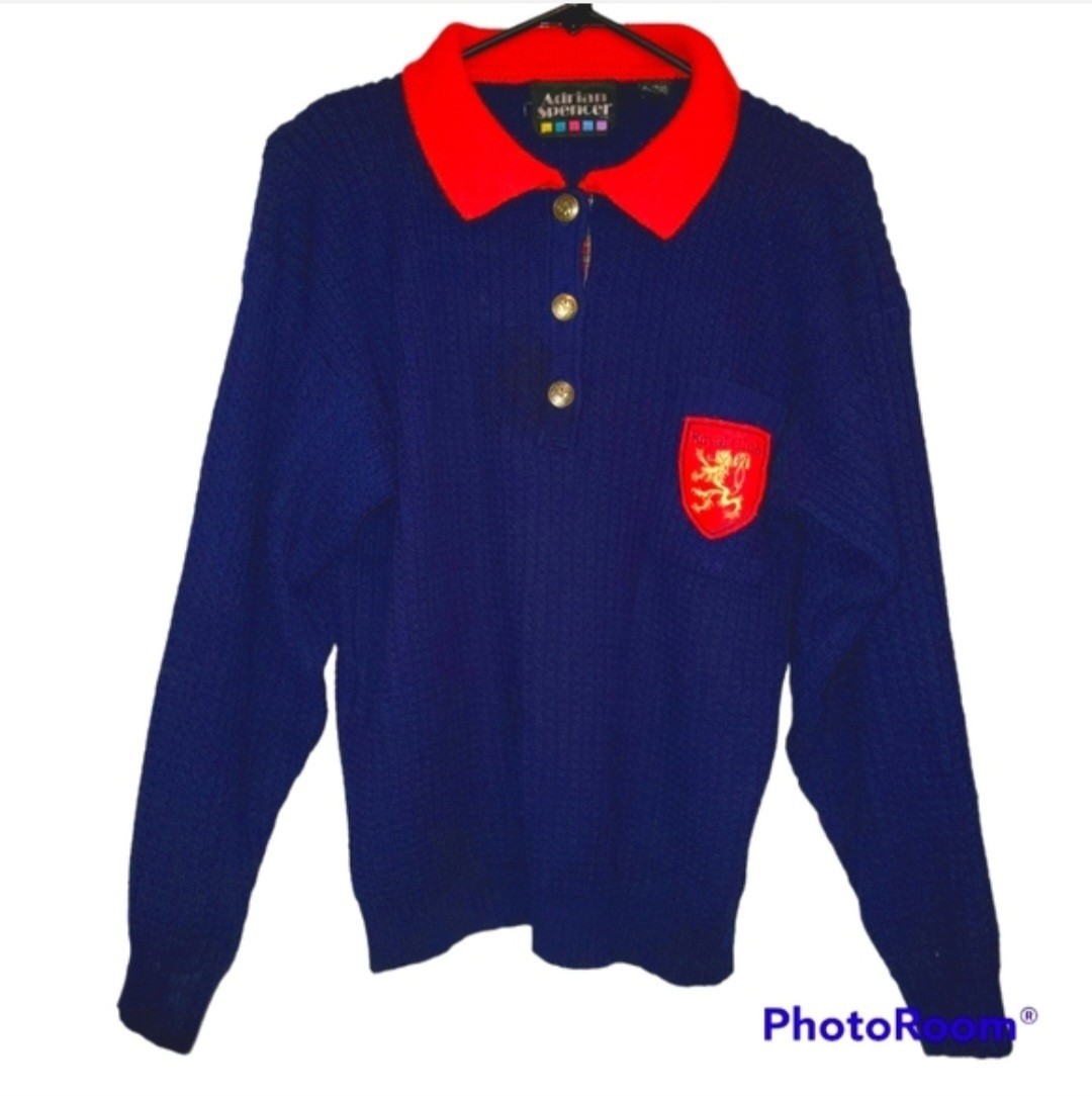 1970 Vintage Preppy Collegiate Royal Club Emblem Chunky Adrian Spencer Sweater