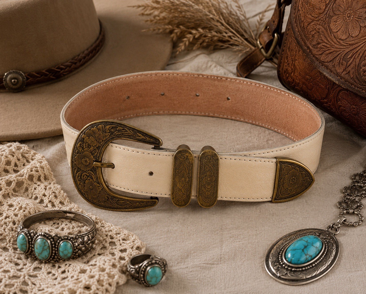 Vintage 1980s Streets Ahead Shell Leather Western Belt Size L