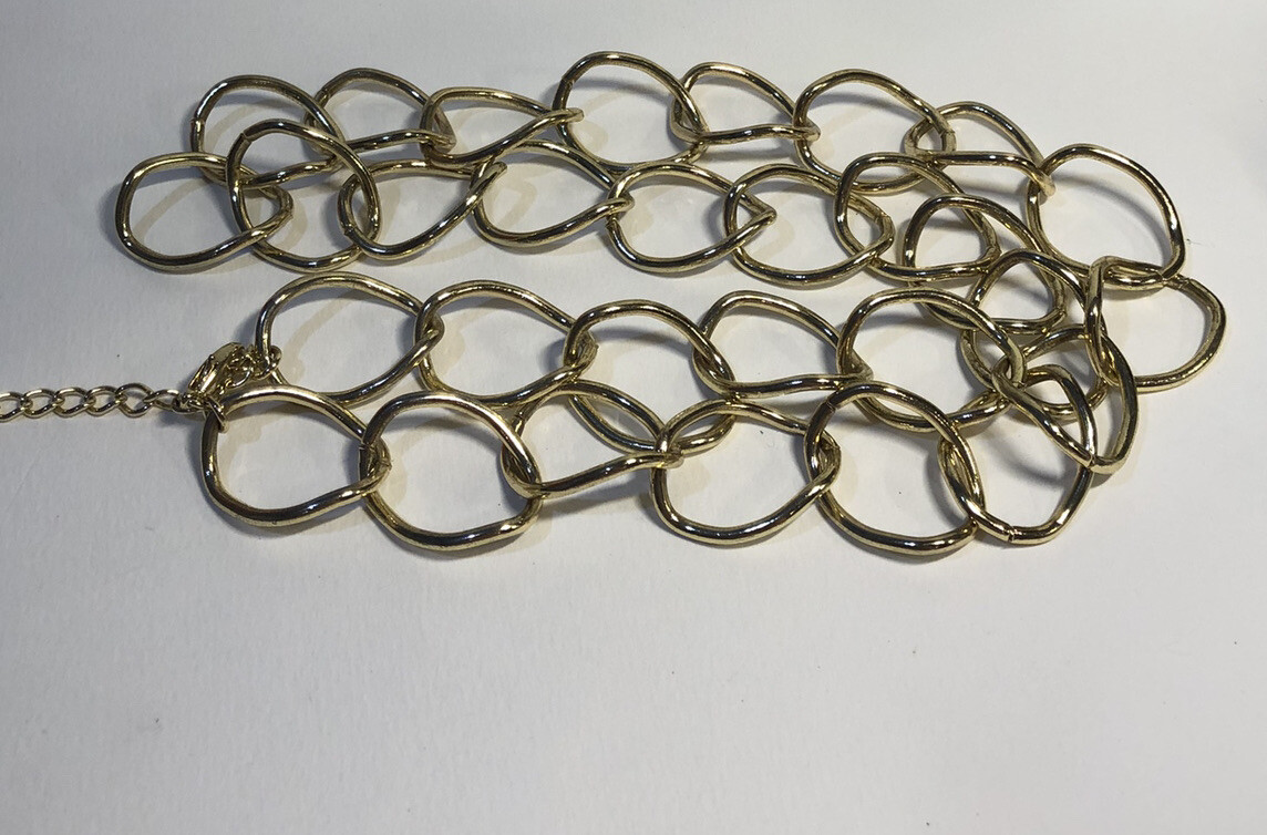 Vintage Metal Belt Gold Tone Round Wavy Links 33” Up To 39”