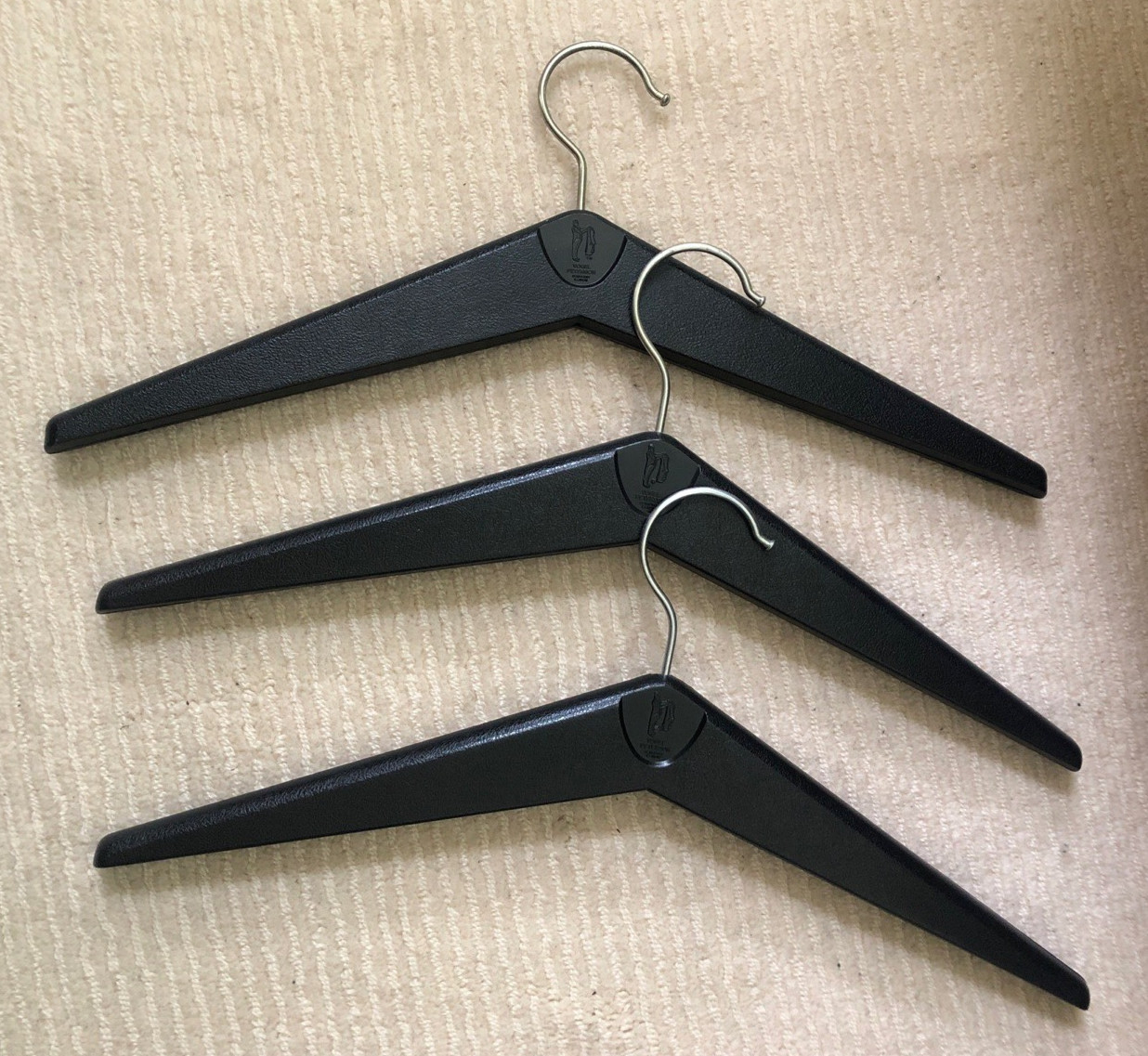 (3) Vogel Peterson Vintage Black Plastic Clothes Hangers MCM 1960’s