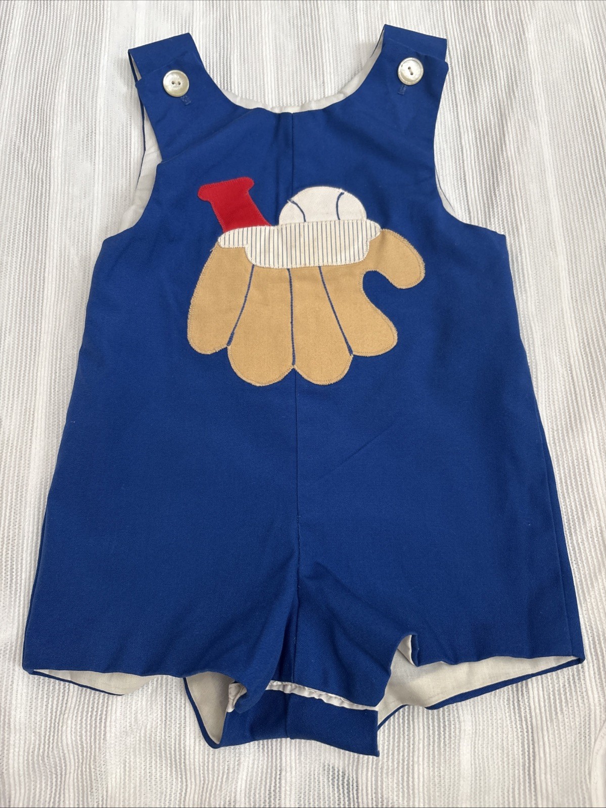Vintage Chocolate Soup Boy’s Navy Blue Appliqué Romper Baseball Size 3T EUC