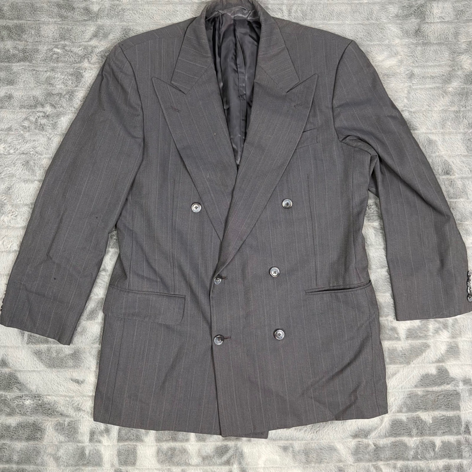 Hickey Freeman Mens 40R Regent Double Breasted Pinstripe Wool Blazer Grey Jacket