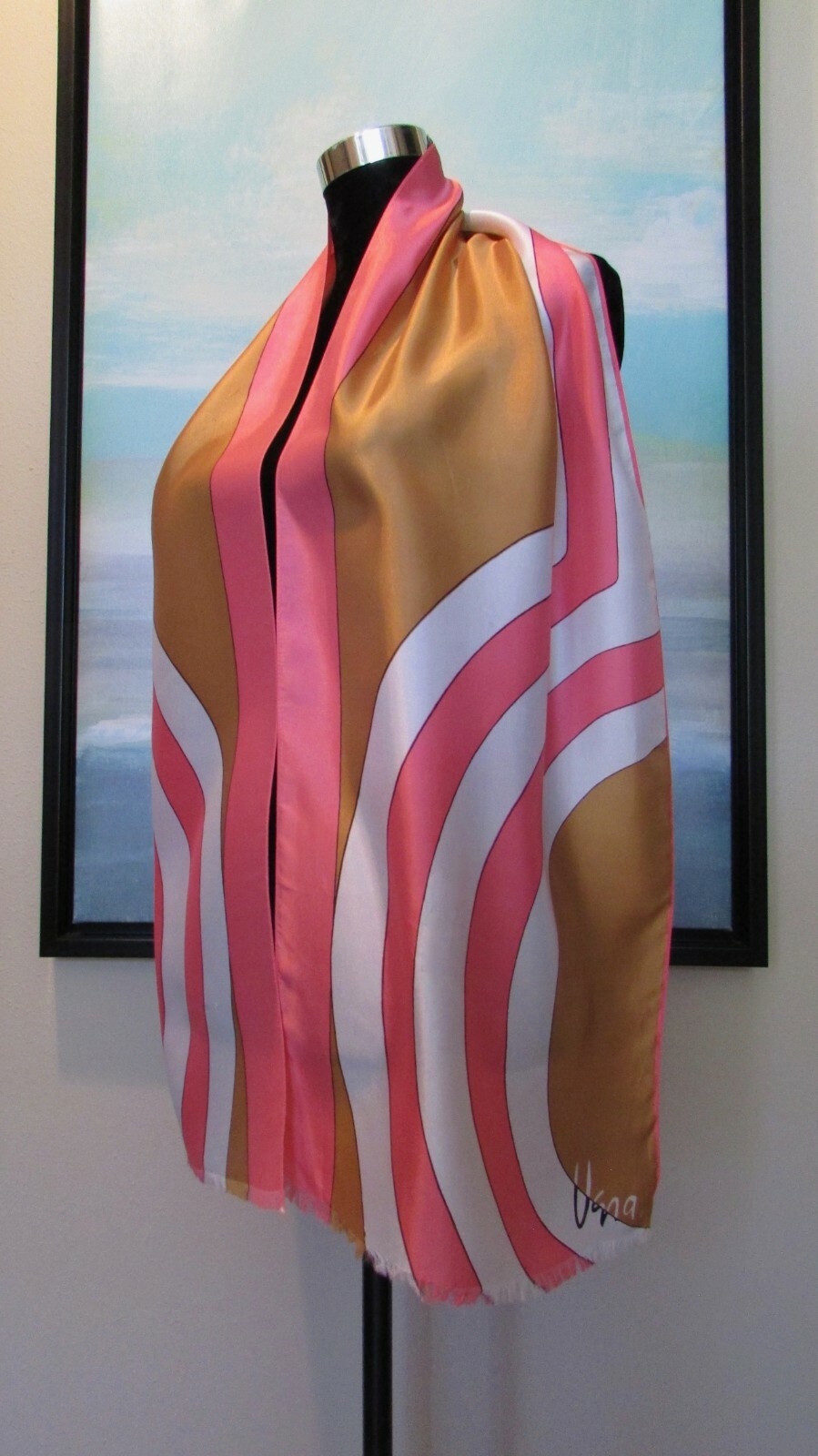 VTG VERA 70’s Mod Abstract Geometric Pink & Gold Silk Scarf