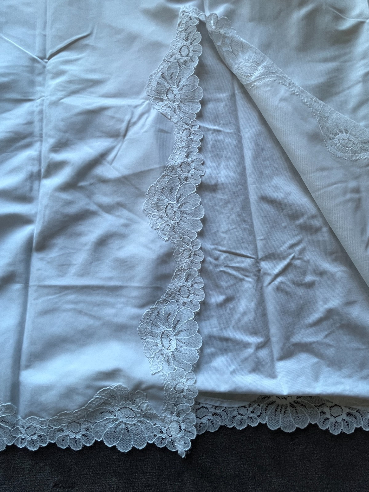 Vintage White Full Slip Lace Trim Nylon Womens 40 Bust Lingerie Nightgown