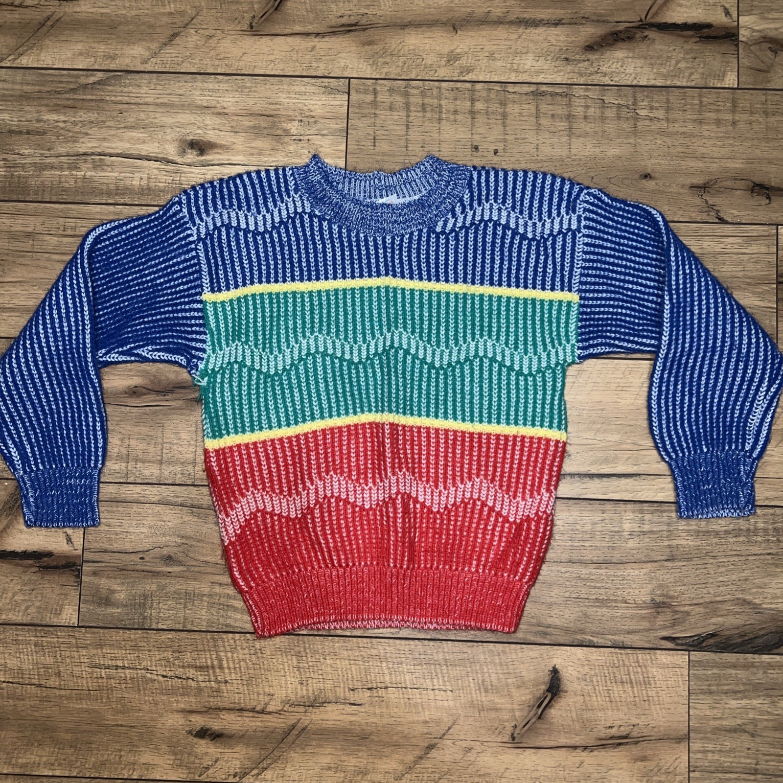 Vintage 80s 90s Kids 7 Winter Multicolor Print Sweater Made In USA
