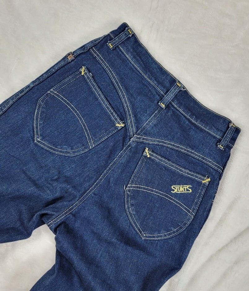 Vintage 1970S Stunts Jeans Stretch Womens HIgh Waisted Heart Butt Dark Wash