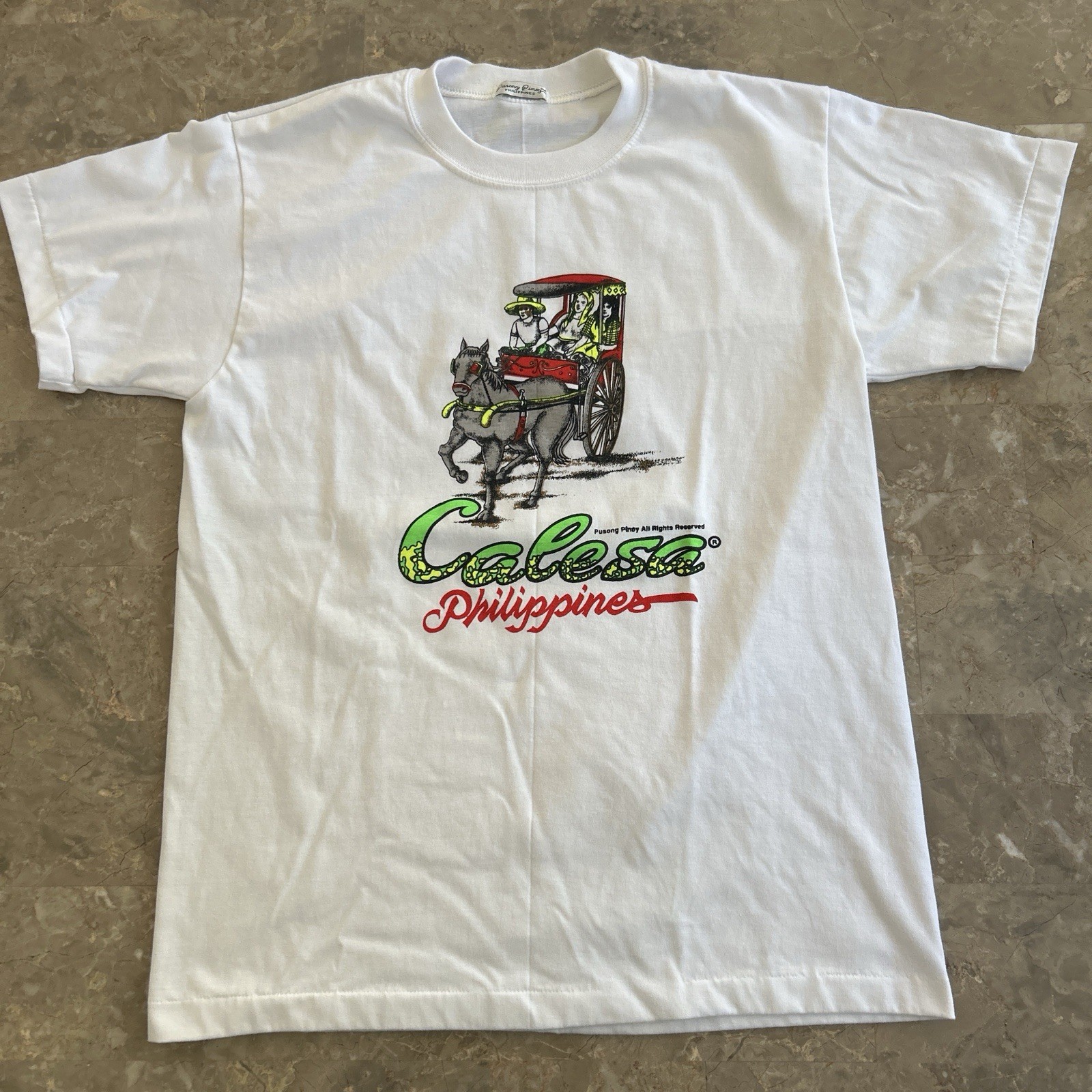 Vintage 90s Philippines Calesa T Shirt M White Graphic 19.5×26.5