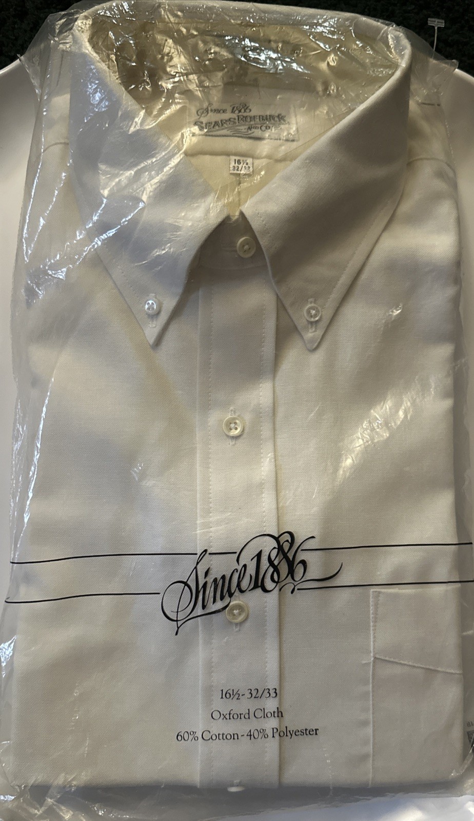 Vtg Sears Roebuck & Co Men’s Shirt White Button Up Oxford Cloth 16 1/2 32/33