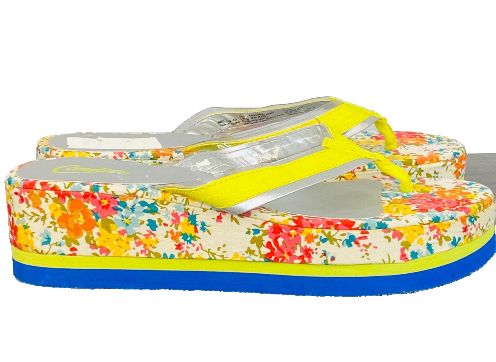Vintage Y2K CANDIES colorful floral platform flip flops sandals shoes rainbow 9