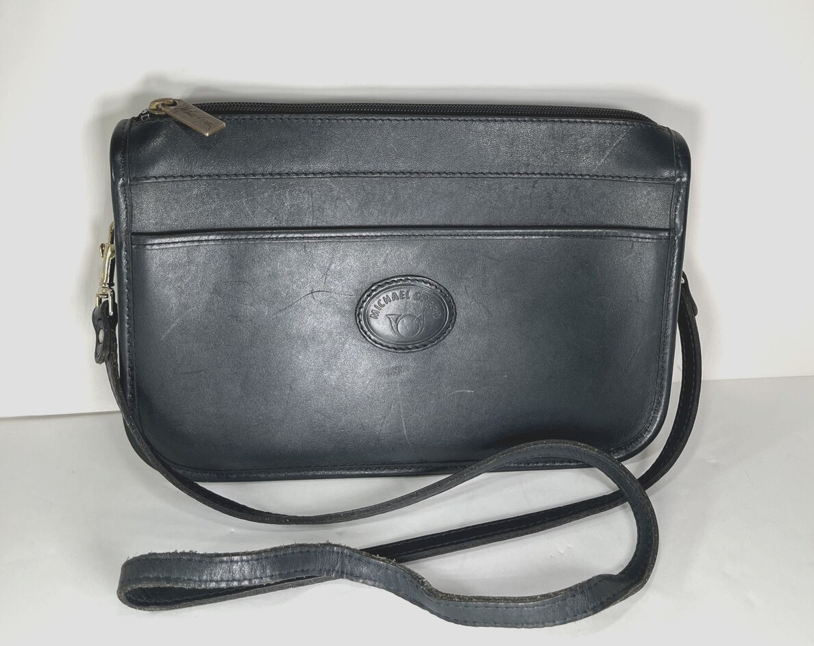 Michael Green Vintage Small Black Leather Shoulder Bag – Distressed